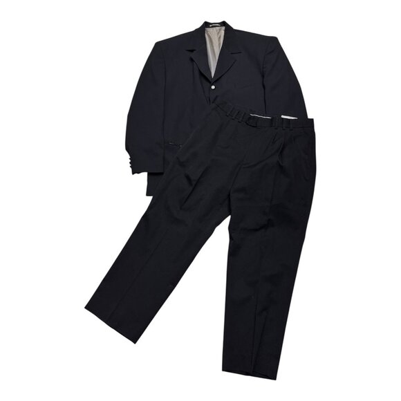 VINTAGE 2-Piece Office Casual Black Blazer Jacket & Dress Pants SUIT Mens XL - Picture 3 of 6